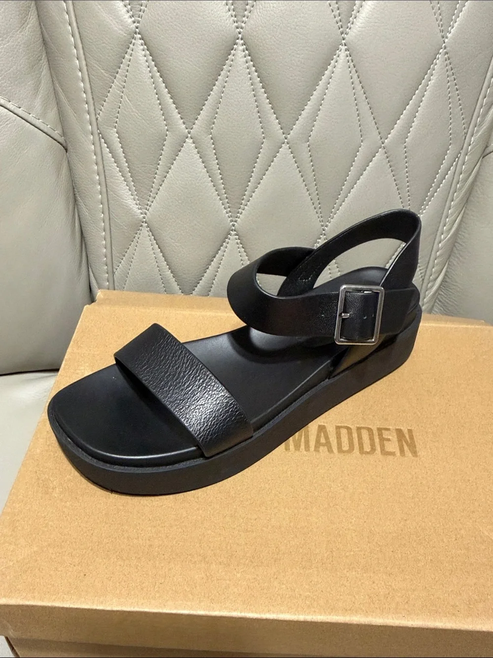 Steve Madden Rileey Black Platform Ankle-Strap Sandals
